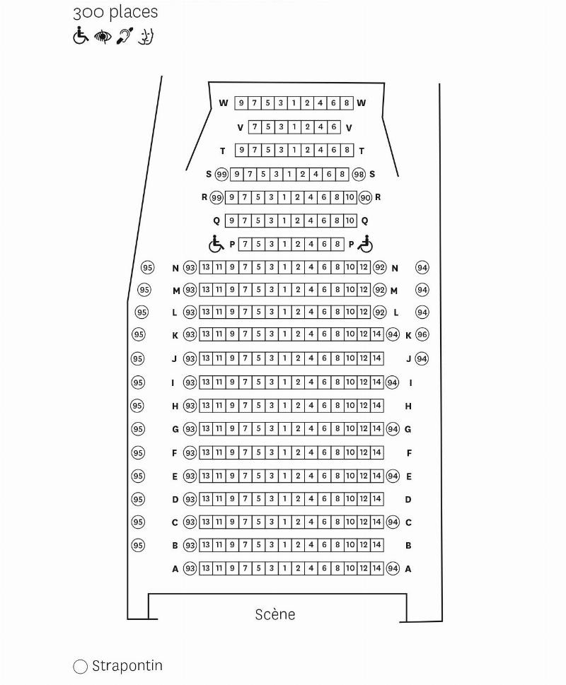 Vue intérieure de la Salle Richelieu de la Comédie-Française avec le fauteuil de Molière.